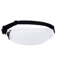 White waterproof sports waist bag with black adjustable strap and plastic buckle - White