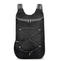 Lightweight foldable black sports backpack with tear-resistant nylon and gray elastic cords - Black and Gray