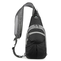 Hiking daypack sling bag in black and dark grey waterproof polyester with mesh strap - Black