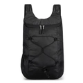 Lightweight foldable black outdoor backpack with front elastic cord and mesh side pocket - Black