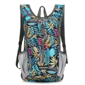 Faltbarer Outdoor-Rucksack mit buntem Tropenblatt-Print und grauen Netz-Seitentaschen - Einheitsgröße / Blattmuster
