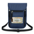 Dark blue RFID blocking travel passport neck wallet with adjustable lanyard and card slots - Blue