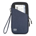 Porta passaporto blu scuro con blocco RFID, trama intrecciata e cinturino da polso - Blu