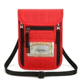 Water-resistant red RFID neck passport holder with adjustable strap and zip pockets - Red