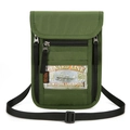 Army green RFID neck wallet in ripstop nylon with multiple storage compartments - Green