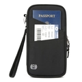 Porta passaporto nero con blocco RFID, fessure per carte e cinturino da polso - Nero