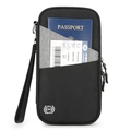 Porta passaporto nero RFID con tasca grigia e cinturino da polso pratico per viaggi - Nero e Grigio