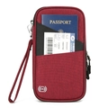 Porta passaporto RFID rosso scuro con cinturino da polso e tasca anteriore - Rosso