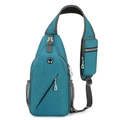Lake blue multifunctional crossbody sling bag with textured fabric and shoulder strap pouch - Green