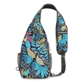 Men's crossbody chest bag with colorful leaf print and integrated earphone port - Leaf