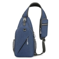 Navy blue multi-functional sports chest bag with grey side mesh pocket and earphone port - Dark Blue