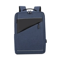Mochila de negocios azul marino con puerto USB y textura de tela elegante - Azul oscuro