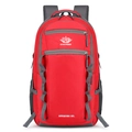 Vibrant red 55L outdoor adventure backpack with grey straps and front mountain logo - 55L / Red