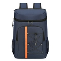Dark blue thermal insulated backpack with orange webbing and elastic bungee cords - Blue