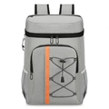 Grey insulated thermal backpack with orange straps and front elastic bungee cords - Light Gray