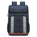 Dark blue insulated picnic backpack with gray webbing and elastic cord on white background - Blue