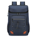 Navy blue insulated cooler backpack with durable fabric and orange leather details - Blue