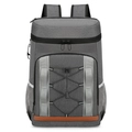 Grey insulated picnic backpack with orange leather trim and bungee cord storage - Dark Gray