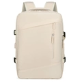 Grand sac à dos de voyage beige avec design multi-poches et bretelles aérées - Blanc Cassé