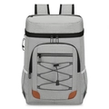 Insulated backpack in grey woven fabric with front elastic cords for outdoor picnics - Light Gray