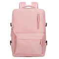 Sac à dos voyage rose minimaliste en nylon imperméable avec de grandes poches frontales - Rose