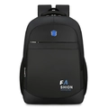 Waterproof black oxford business backpack with padded straps and blue shield logo - Blue