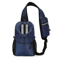 Dunkelblaue leichte Crossbody-Brusttasche mit Flaschenhalter und reflektierendem Gurt - Blau