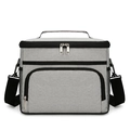 Grey insulated picnic bag with double zippers, front pocket and mesh side pouches - Small / Gray