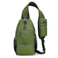 Army green tactical nylon waist bag with multi-pocket design and reflective accessory pouch - Green