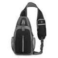 Waterproof black and grey sports crossbody chest bag with breathable mesh straps - Black