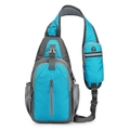 Water-resistant light blue nylon crossbody chest bag with adjustable padded shoulder strap - Lake Blue