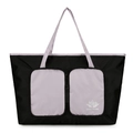 Bolso tote plegable grande en negro y lila claro con dos bolsillos frontales de cremallera - Morado