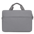 Minimalistische graue Laptoptasche aus Textilgewebe mit Doppelgriff und Fronttasche - US 14 / Grau