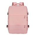 Light pink large capacity travel backpack with multiple compartments and side buckles - Pink