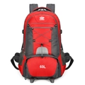 60L large capacity outdoor hiking backpack in red and grey waterproof nylon fabric - Red