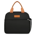 Wasserdichte isolierte schwarze Lunchtasche mit braunen Ledergriffen und Netztasche - Schwarz