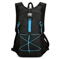 Outdoor cycling backpack in black and blue nylon with Vanaheimr logo and elastic cords - Black with Blue