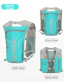 Detail view of mint green marathon running vest with breathable mesh and safety whistle - Green