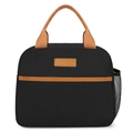 Bolsa térmica negra de tela Oxford con asas marrones y práctico bolsillo lateral de malla - Negro
