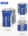Front, back, and side views of a blue running vest with breathable gray mesh back - Sapphire Blue