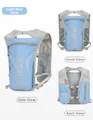 Detail view of lightweight blue hydration vest with breathable mesh and safety whistle - Light Blue