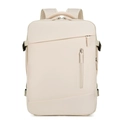 Mochila de viaje beige con bolsillos multifuncionales y tejido resistente al agua minimalista - Blanco Roto