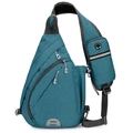 Lake blue Oxford fabric crossbody chest bag with adjustable strap and side bottle holder - Green