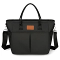 Large black waterproof insulated lunch bag with front pockets and adjustable strap - Black