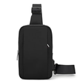 Borsa da petto nera minimalista impermeabile da uomo con tracolla regolabile - Nero