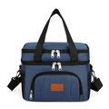 Navy blue double-layer insulated picnic bag with adjustable shoulder strap and handle - Blue