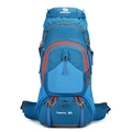 Blue 80L hiking backpack with honeycomb texture and bright orange zipper accents - Light Blue