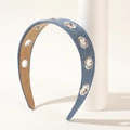 Cerchietto in denim blu con grandi occhielli argentati e morbida fodera marrone - Blu
