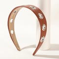 Karamellbrauner PU-Leder Haarreif mit silbernen Metallösen im modischen Punk-Design - Braun