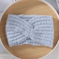 Light blue plush criss-cross knitted headband in a cozy soft coral fleece fabric - Blue
